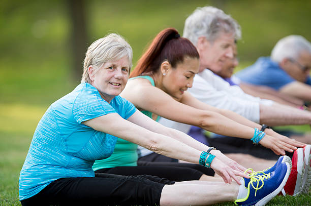 Group outdoor stretching session